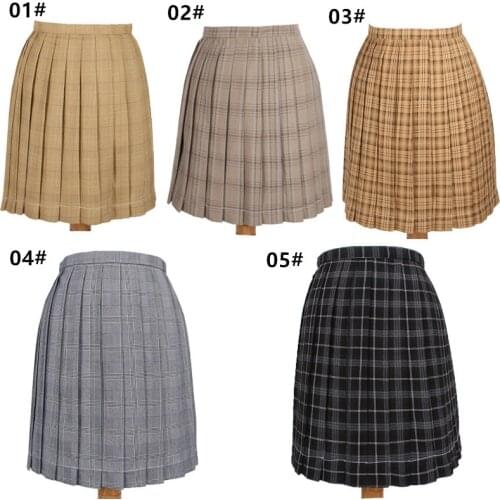Women Skirt Preppy Style High Waist Plaid Pleat Skirt School Dresses Sailor Suit JK Uniform Skirt Khaki Gray Black Dance Skirt