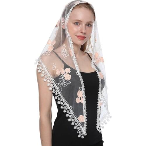 Women Scarf for Church Triangle Shawl in Church Lace Veils for the Churchs Embroidered Spanish Mantilla Lace Transparent Shawl