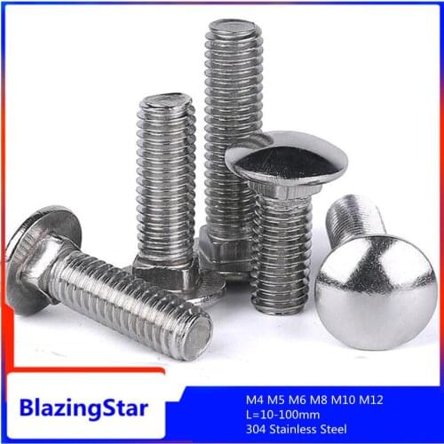 1/2/5/10/20PCS M4 M5 M6 M8 M10 M12 304 Stainlesssteel Gb12 Round Head Square Neck Transport Bolt Rack Trolley Bolt L = 10-100mm