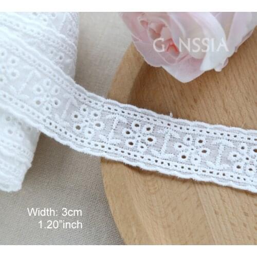 1yard Width:3cm Flower Cotton Lace Trim Ivory White for Embroidered Ribbon/Skirt Sewing Accessories Decorative Crafts(SS-2280)