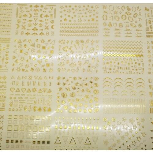1Lot Gold Metal 3D Nail Stickers Mixed Shape DIY Nail Art Manicure Sticker & Decal With Back Glue Nail Tips Stickers 30 Pcs/Lot