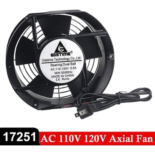 1PCS Gdstime 17251 AC 110V 120V 172mm x 150mm x 51mm Axial Fan Cooler Dual Ball Bearing Ventilation Exhaust Projects Cooling Fan