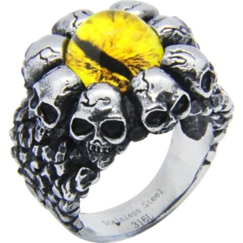 1pc Dropship Size 8-12 Yellow Eyeball Ring 316L Stainless Steel Fashion Hip-hot Style Skull Ring