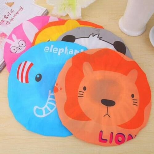 2 Pcs Cute Cartoon Shower Bath Cap Women Hat For Baths And Saunas Lace Elastic Band Cap Spa Cap Women Kids Hair Protective Cap