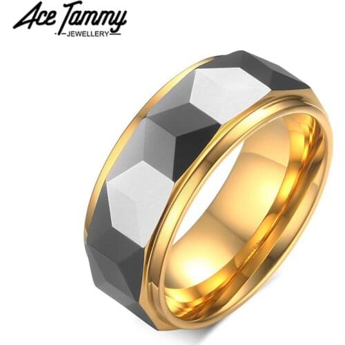Fashion Mens Ring Jewelry Gold Wedding Rings 8MM Faceted Tungsten Carbide Engagement Ring