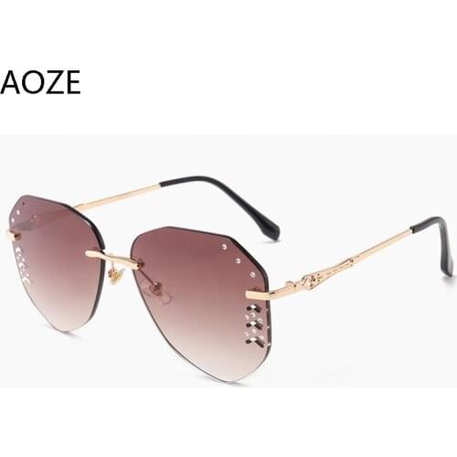 AOZE 2020 New fashion gradient irregular womens sunglasses without polygonal hoop glasses Women ins Popular UV