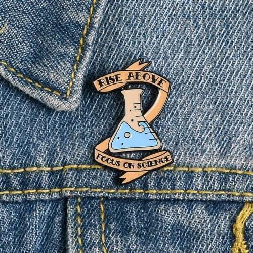 Cartoon Beaker blue Potion Enamel Brooch Rise above focus on science Laboratory Lapel Pin Jewelry for scientists poison Badge