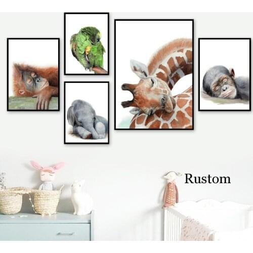 Kids Room Decor Canvas Painting Cute Animal Elephant Lion Poster Nursery Baby Home Decoration Poster Frameless