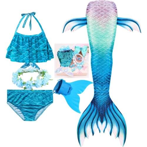Popular Kids Party Fancy Dress Costumes Baby Girls Swimwear Ariel Princess Little Mermaid Tail Swimsuit with Swimming Fins
