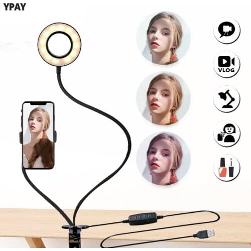 Dimmable Photo Studio Selfie LED Ring Light With Cell Phone Mobile Holder for Youtube Makeup Camera Lamp for iPhone Android