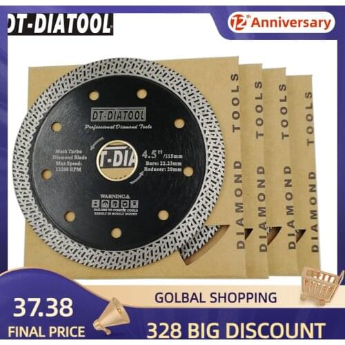 DT-DIATOOL 5pcs Dia115mm/4.5" Hot-pressed Sintered Diamond Cutting Disc Mesh Turbo Rim Segment Saw Blade For Marble Tile Ceramic