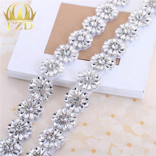 FZD 1 Yard Hotfix Clear Crystal Sewing on Beaded Rhinestone Appliques Trimming for Wedding Dress Headpieces Garters