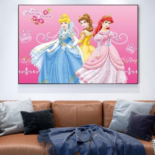 Disney Canvas Poster Painting Cartoon Watercolor Princess Wall Art Prints Posters Canvas Painting Girls Room Kids Wall Art Gift