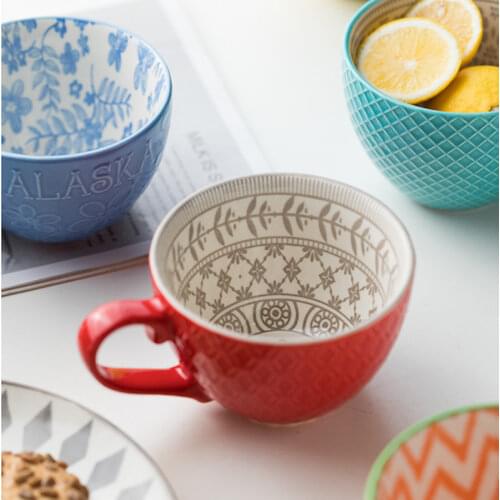 Nordic Defect Ceramic Hand Embossed Creative Tea Mug home Ceramic Dessert Cereal Breakfast Milk Coffee Cup Kawaii Mug