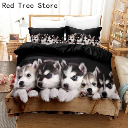 Lovely Dogs Animal 3D Bedding Sets Cute Husky Animal Pattern Duvet Quilt Cover Set Kids Comforter Bed Linen Pillowcase Pets Dog