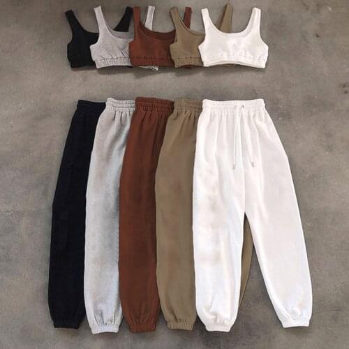 Women Pants Set With Camis Solid Casual Ladies Sportswear Suits Sleeveless Crop Top And Drawstring Pants Summer Work Out Outfits