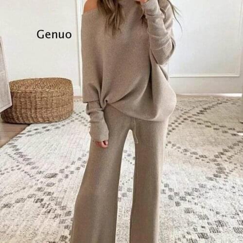 Homewear Women 2 Piece Set Spring Autumn Loose Pullover Tops + Wide Leg Pants Sports Suit Lady Casual Soft Sportswear Tracksuits