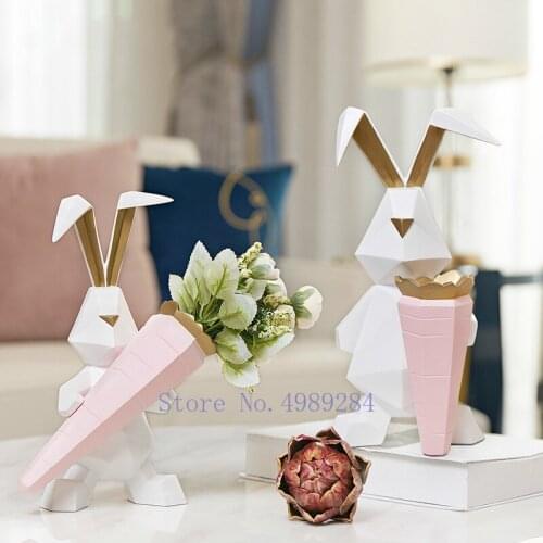 Nordic Creative geometric rabbit Resin vase Flower arrangement Desktop decoration Modern home desktop decoration accessories