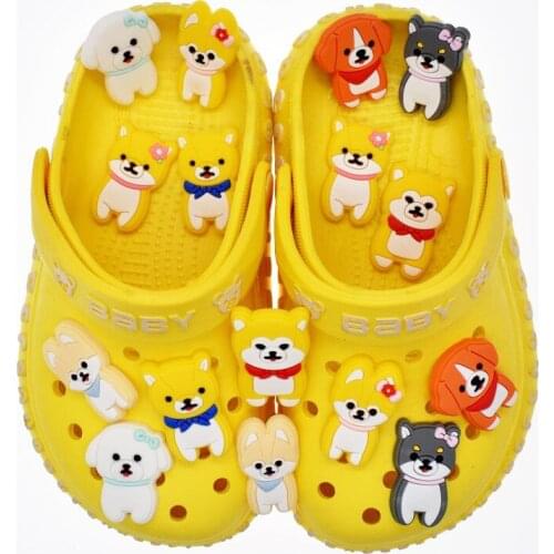 Hot Sale 10PCS Cartoon Animal Cute Dogs PVC Accessories Shoe Charm DIY Croc Icon Shoes Decoration Wristband Kids Gift