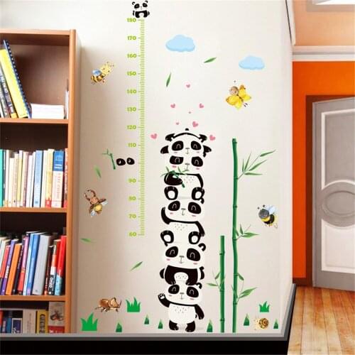 Cute Panda animals height measure wall stickers decal adhesive PVC sticker mural height meter for kids children room decoration