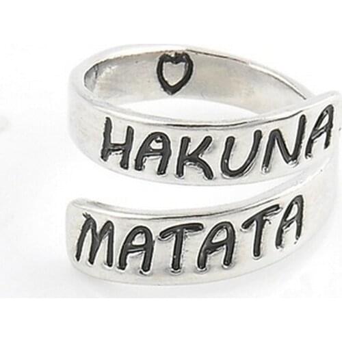 1PCS Unisex Open Finger Ring Women Fashion Stylish Punk Heart Letter "HAKUAN MATATA" Open Twist Finger Ring Jewelry Gift