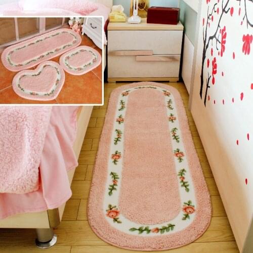 Pastoral Floor Carpet Living Room Bedroom Carpet Area Rugs Anti-slip Mats Pink Floral Bathroom Toilet Kitchen Carpets Mat