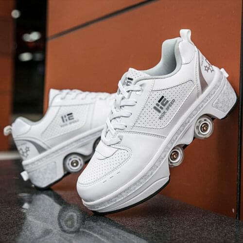 Portable Transformable Roller Skates Parkour Roller Shoes Sneakers and Four Wheels Running Shoes Neutral Children Shoes