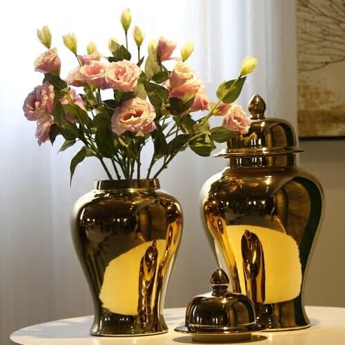 Gilded Ceramic Vases Simplicity Desktop Flower Vase Office Plant Pots Decorative Ornaments European Home Decoration Modern