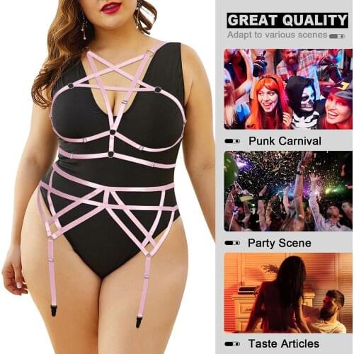 Harness Pentagram Bondage Sexy Lingerie Exotic Costumes Erotic Accessories Belt Busty Woman Plus Size Goth Sexy Cage Bra Breast