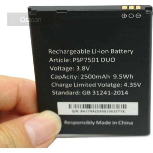 Ciszean 1PCS PSP7501 DUO 2500mAh Smart Phone Replacement Battery For Prestigio Grace R7 PSP 7501 DUO PSP7501 DUO Free Shipping