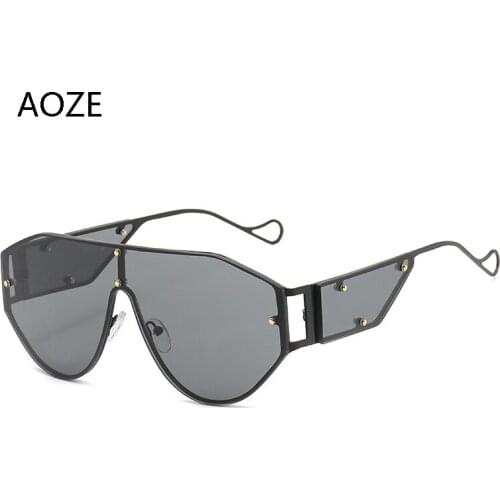 AOZE2021 Sunglasses Oversized Fashion Lady Cool Exclusive Shield Style Rivet Side Mirror Sunglasses UV400