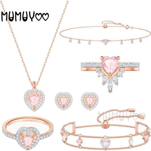 SWA1:1 Fashion Jewelry Charm Exquisite Pale Pink Heart-shaped Crystal Ladies Pendant Necklace Engagement Jewelry Romantic Gift