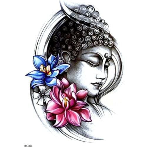 Lotus Buddha Waterproof Temporary Tattoo Sticker On Body Art Tattoo Flower Fake Tattoo Henna Temporary Tatoo Sleeve