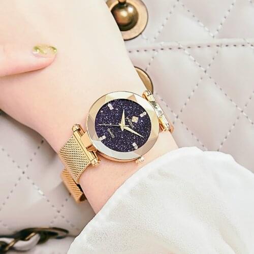 WWOOR 2021 Luxury Gold Watch Women Top Brand Fashion Diamond Starry Sky Ladies Watch Elegant Dress Bracelet Watch Girl Clock New