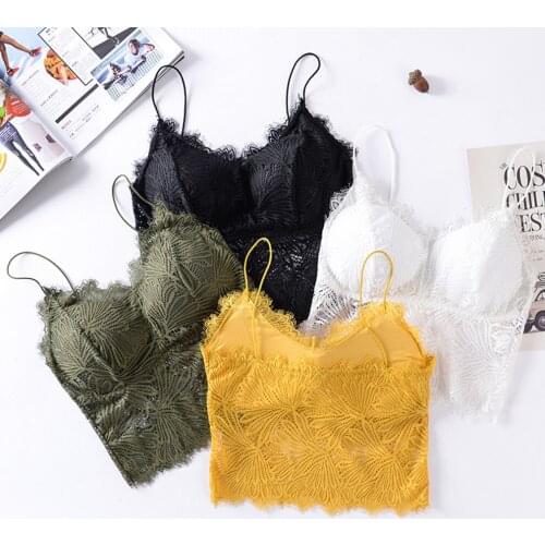 Women Lace Skinny Vest Summer Wireless Bra Lingerie Sexy V-Neck Tank Top Chest Wrap Bandeau Girl Solid Color Vest Underwear