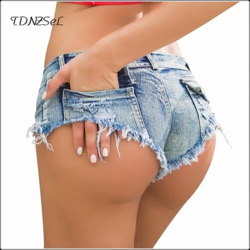 Summer Sexy Torn Hole Thong Jeans Shorts Women Low Waist Mini Rupture Ripped Denim Skinny Shorts New Nightclub Dance Party Jeans