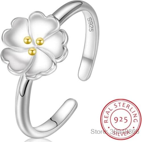 Free shipping Fine Jewelry real 925 Sterling Silver Ring Sakura adjustable Flower Ring for Women Gift jewelry 1pcs Wholesale