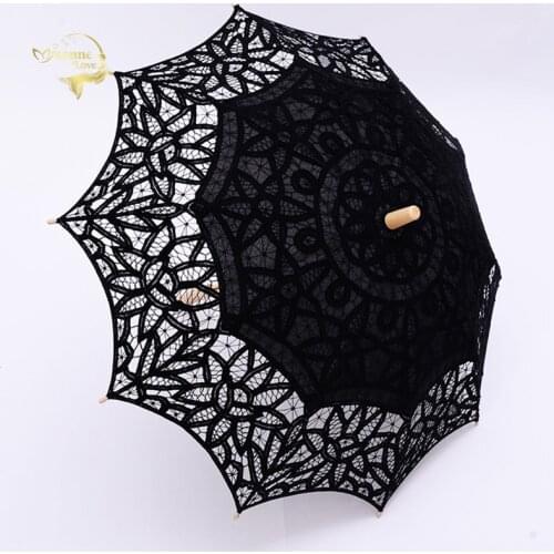 100% Cotton Bridal Umbrella Handmade Lace Basswood Handle Sun Umbrella For Beach Wedding Photography Props Umbrella For Bride