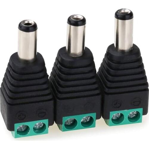 2.1x5.5MM 12V Male DC Power Jack Plug Adapter Connector for CCTV Camera Cable Wire Ends Plug Barrel Green-3PCS