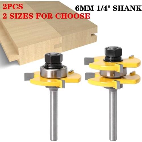 2pcs 6mm 6.35mm Shank T Slot Milling Cutter Set Assembly Tongue & Groove Joint Wood Router Bit Woodworking Cutting Tools