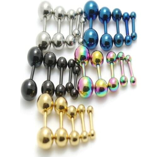 60pcs mix color lots stainless steel barbell stud earrings ball ear studs body piercing jewelry steel black gold blue rainbow