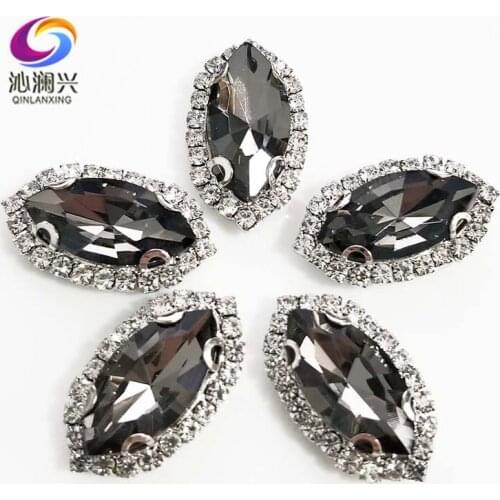 7x15mm/9x18mm/13x27mm/17x32mm GrayTop grade Glass Crystal buckle, eye shape sew on rhinestones,Diy wedding decoration SWHEK03