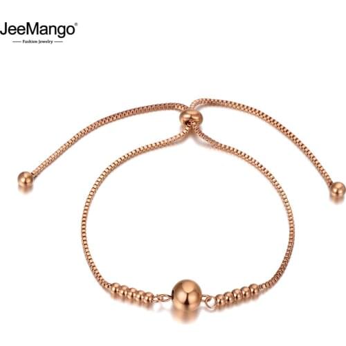 JeeMango Rose Gold Titanium Stainless Steel Round Beads Charm Bracelets For Women Bohemia Rose Gold Box Chain Bracelet JB20051
