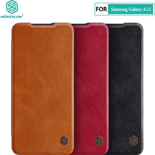 For Samsung Galaxy A12 Case Nillkin Qin Series PU Leather Flip Cover for Samsung Galaxy A12