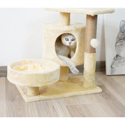 Wooden Flannel Cat Tree Bed Kitten Climbing Tool Handmade Wood Cat Nest Cats Grinding Claws Toy Pet Caveolae Home Pet Toys