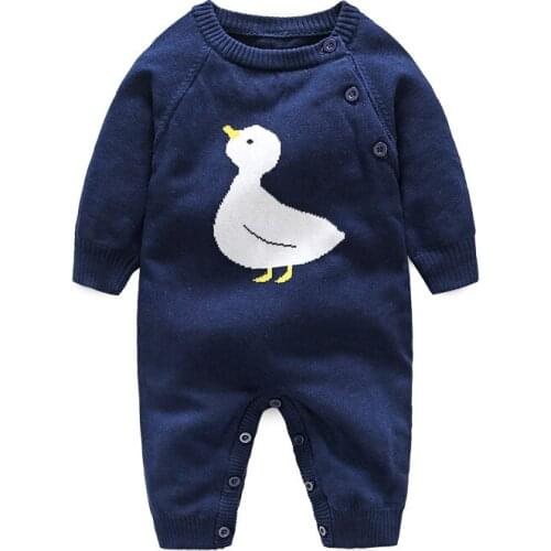 Baby Rompers Winter Climbing Clothes Duck Pattern Newborn Boys Girls Warm Jumpsuits Knitted Sweater Children Baby Outwear