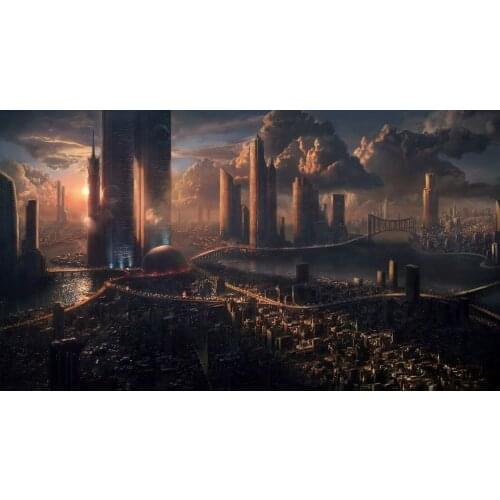 Pre Terraformation Sci Fi City Skyline Mountain Sunshine backdrops High quality Computer print party background