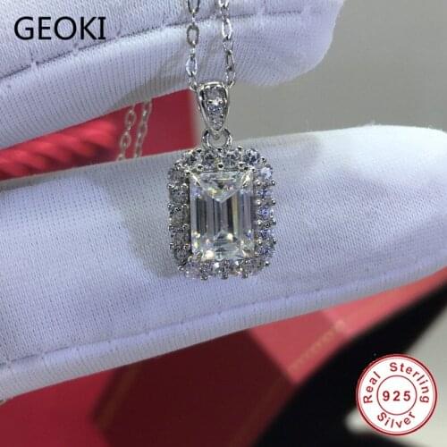 Geoki 925 Sterling Silver 1 Ct 5*7mm Perfect Cut D Color VVS1 Emerald Moissanite Pendant Necklace Women Luxury Party Jewelry