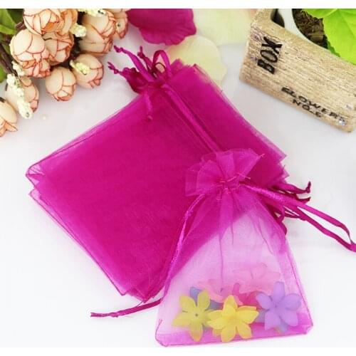 Hot Sale 200pcs/lot Hot Pink Organza Bag 7x9cm Small Wedding Jewelry Packaging Bags Cute Drawstring Gift Bag Organza Pouches