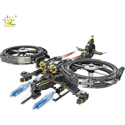HUIQIBAO 1093pcs City Fighter Double Row Type Rotor Helicopter Building Block Soldier Sky Combat Weapons Bricks Children Toys